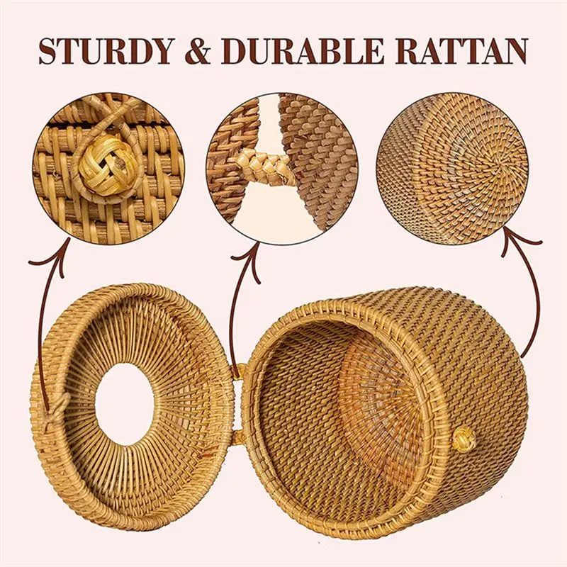 SHGO 2Pcs Rattan Tissue Box Cover with Lid, Toilet Paper Holder Storage Box, Decorative Bathroom Basket, Farmhouse Style,