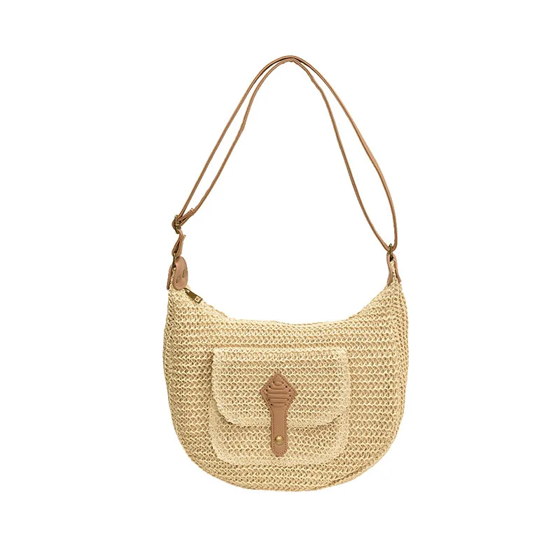 

New ins simple fashion dumpling bag single shoulder paper rope weaving beach bag large capacity crossbody leisure female bags