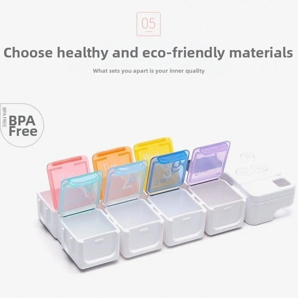 Large Capacity Smart Pill Case 7 Lattice Reminder Weekly Pill Organizer Colorful Travel Pill Box Supplement Organizer