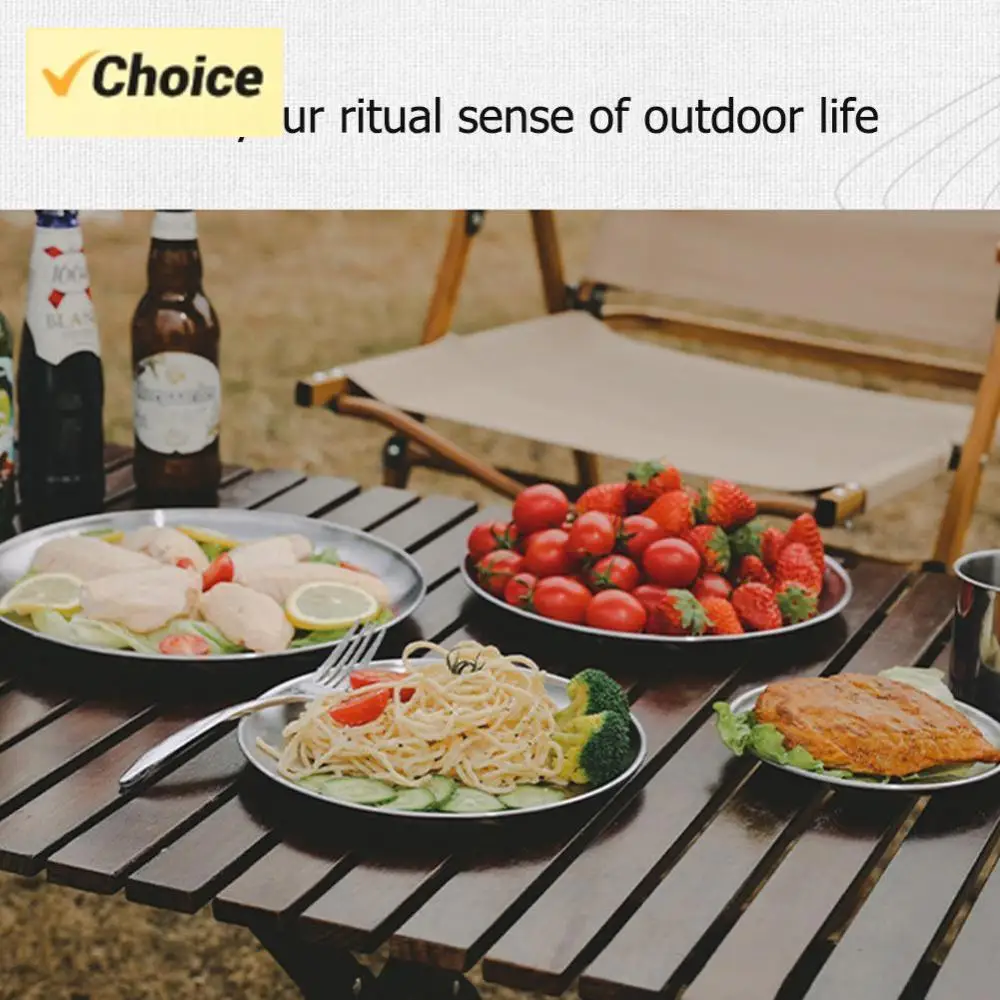 Stainless Steel Plates Dinner Plates Portable Metal Dinner Dishes Feeding Serving Tableware Great for Picnic Outdoor Camping BBQ