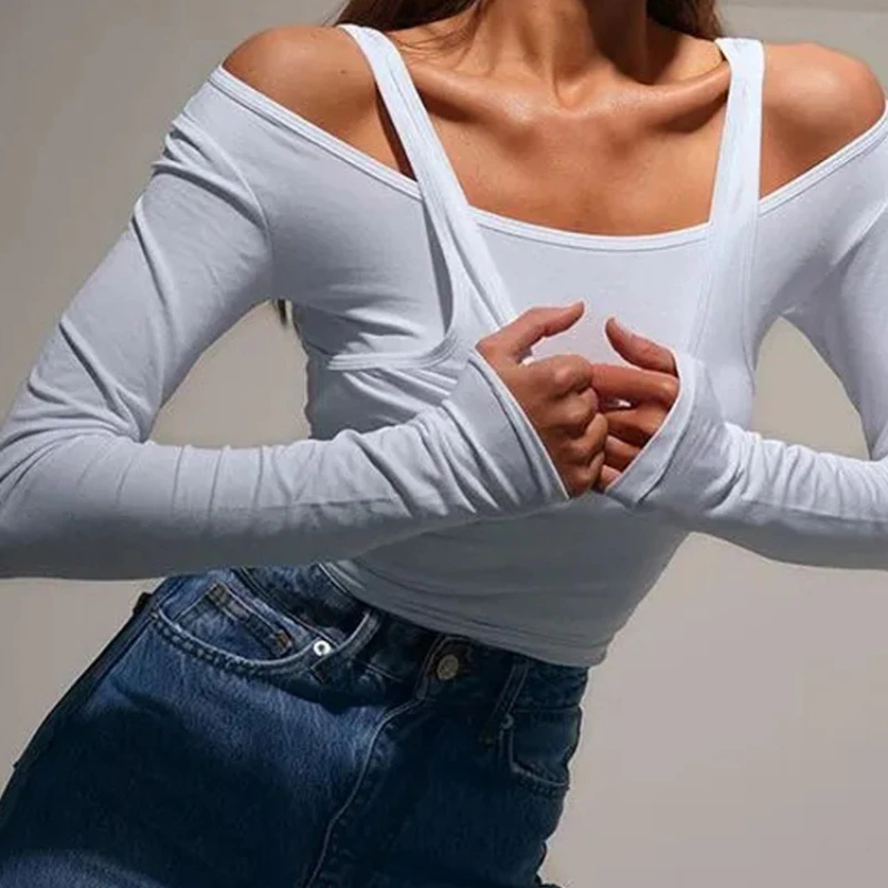 

Футболки с рукавами 2025 года, тонкие офисные женские повседневные нерегулярные элегантные женские топы, модные вязаные длинные футболки, тонкие искусственные топы для