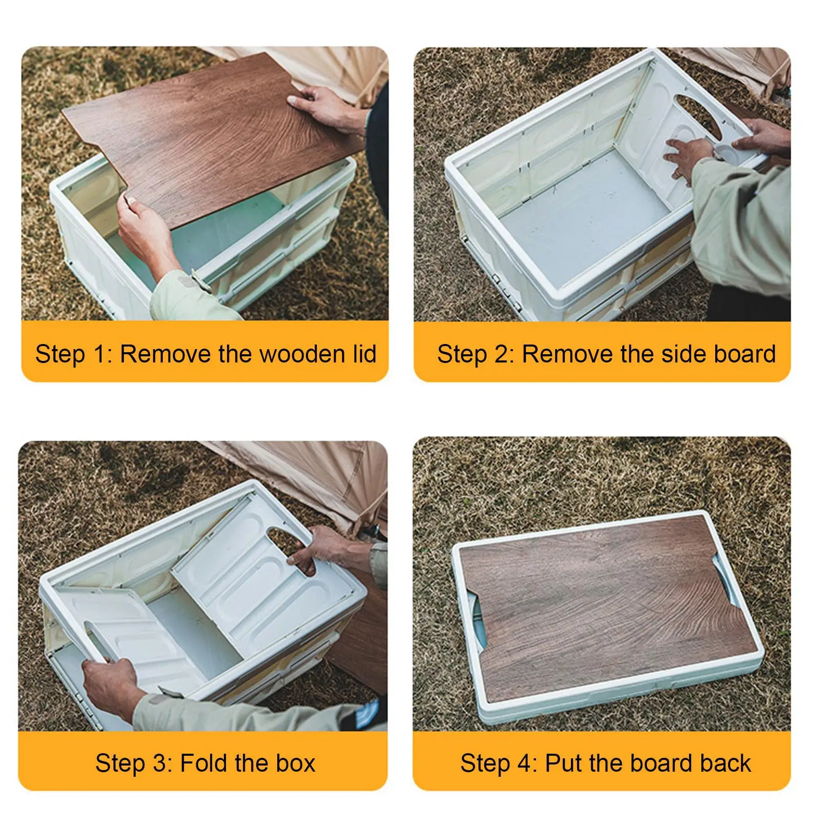 30L Outdoor Folding Storage Bin - Durable Camping Box with Wooden Lid & High Load Capacity for car Gear