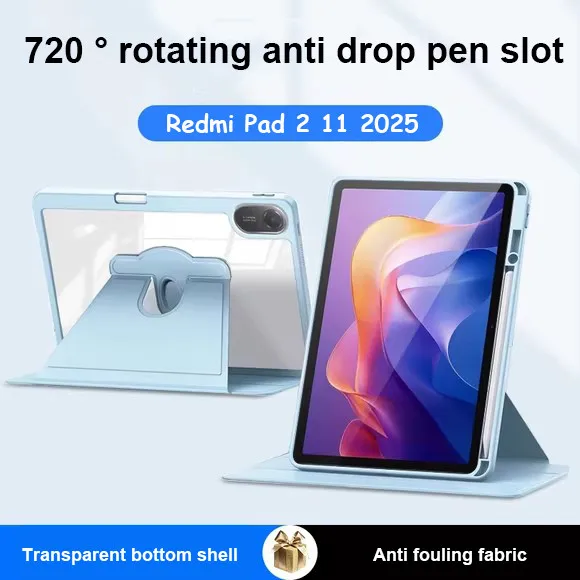

360 ° Вращающийся акриловый жесткий чехол для Xiaomi Redmi Pad 2 11 дюймов 2025, складной кожаный защитный чехол с откидной крышкой и слотом для ручки