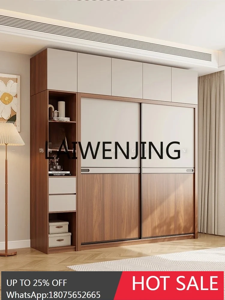 

Sliding Door Wardrobe Home Bedroom Walnut Solid Wood Multi-Layer Simple Finished Wardrobe