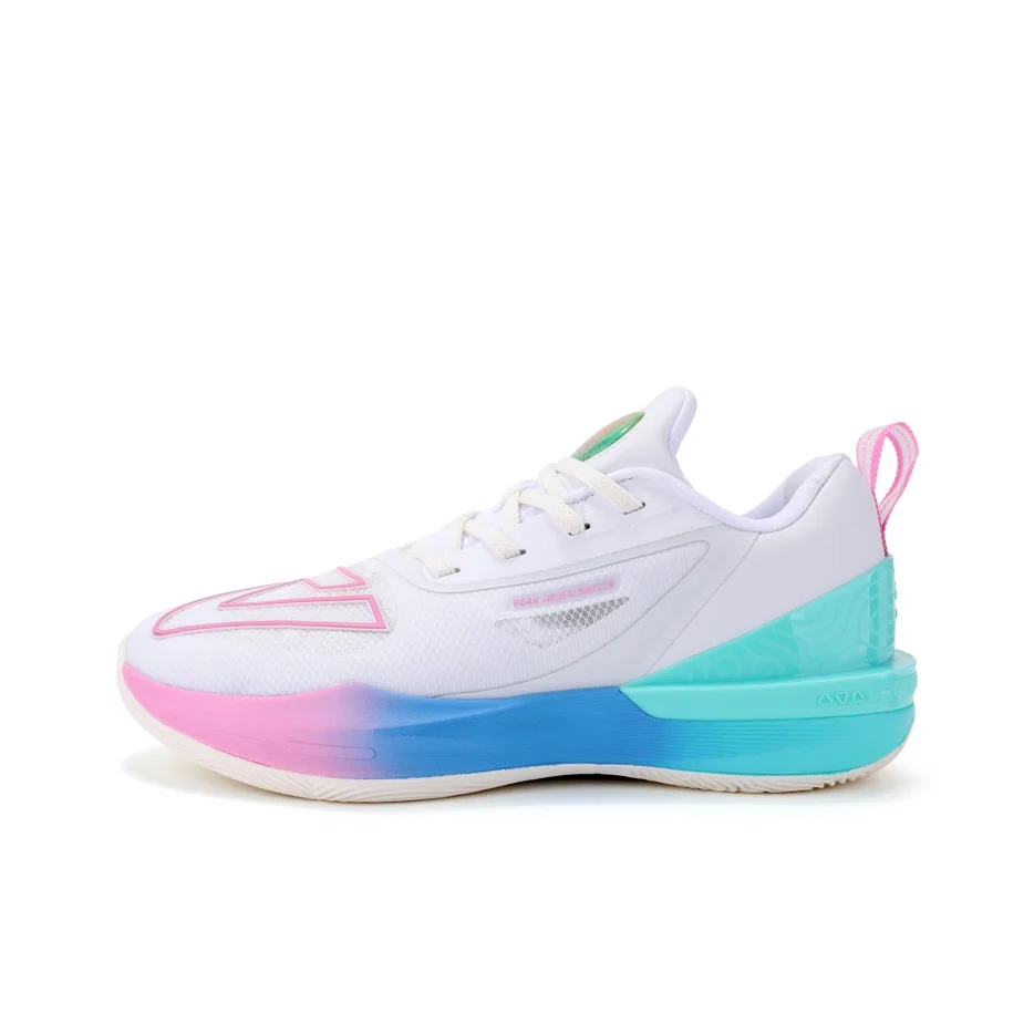 PEAK Basketball Shoes Unisex Low Top White/Aqua Green/Rose Red DA430347//