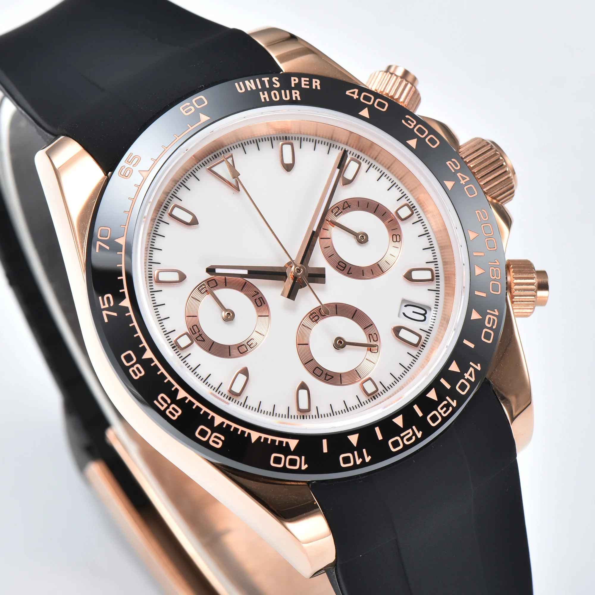 Relógio Quartzo Impermeável de Aço Inoxidável Masculino, Multifunções, Pulseira de Borracha, Data, Esporte, Moda Luxo, VK63, 904L