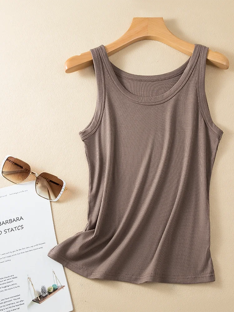 Women's Summer Slim Fit Sleeveless Base Shirt Inner Wear Strapless Tank Top Anti-Light Threaded Ribbing Base Vest
