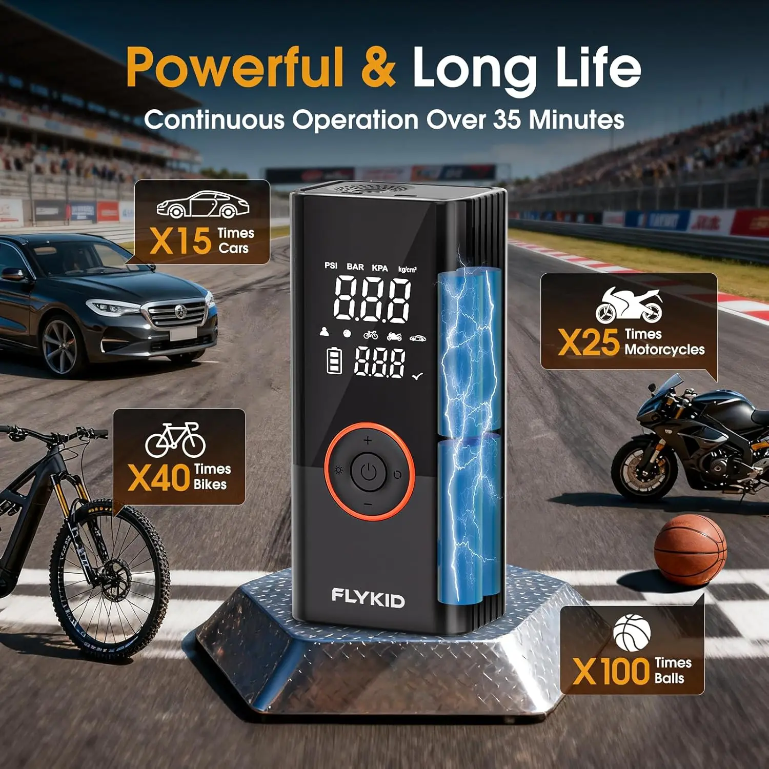 ポータブルデジタルエアコンプレッサー 150PSI 車、SUV、バイク、自転車用、LEDライト付き充電式