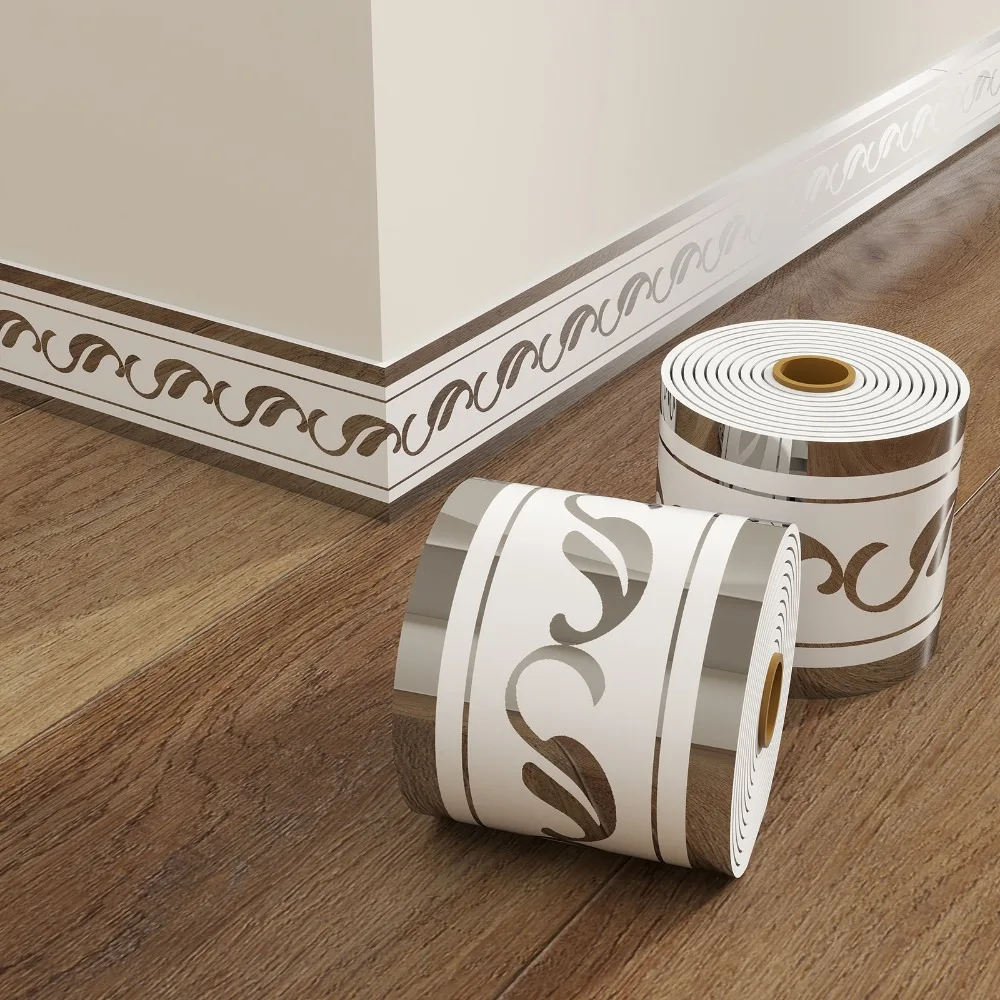 Thickened Self-Adhesive Skirting Board Anti-Collision Waterproof Decorative Baseboard PVC Marble Pattern Wall Sticker