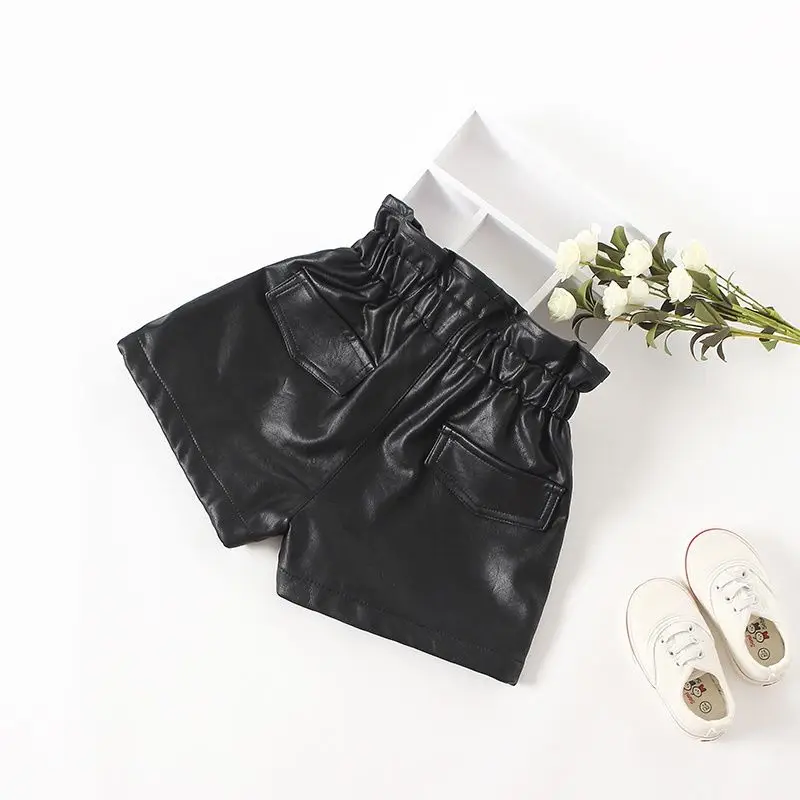 2022 Spring Summer Autumn Girls Fashion Pu Leather Shorts with Buttons