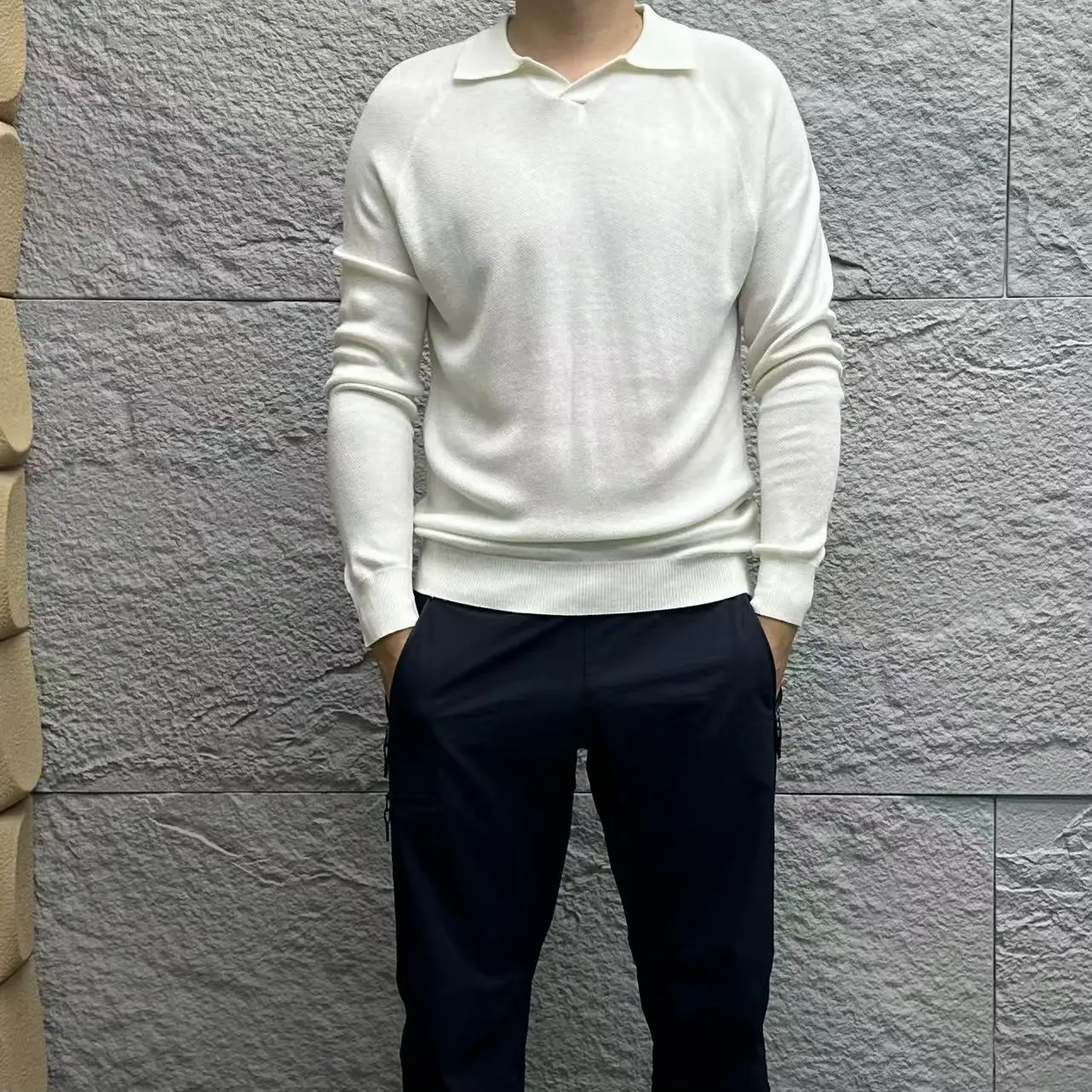 

Высококачественная мужская футболка из смесовой шерсти с тонким трикотажным воротником, осеннее новое поступление, модный топ Long Sve Crew Ne Top