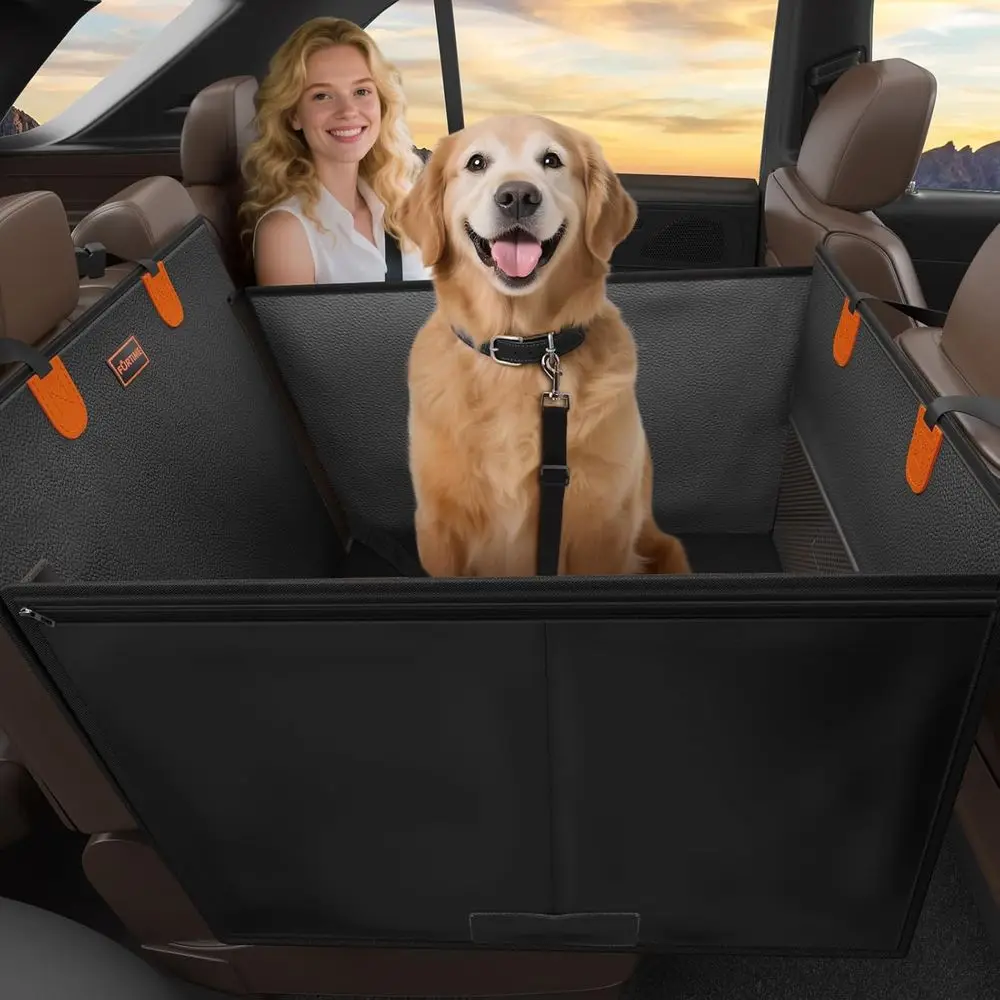 

Large Dog Car Seat, Upgraded PU Leather Back Seat Extender with Hard Bottom, Waterproo Pet Car Seat Cover or Medium Sized Dog, P