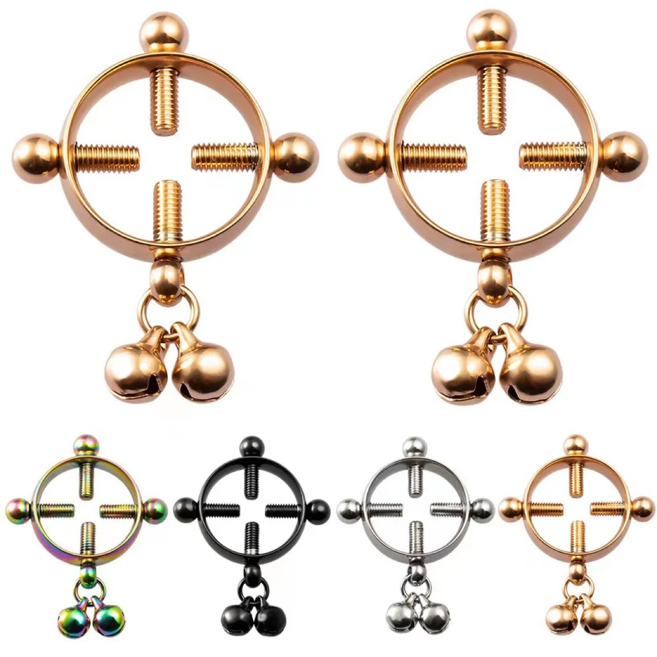 

1pair Adjustable Sexy Stainless Steel Nipple Rings With Bells For Women Non Pierced Rings Black Fake Nipple Piercing Jewelry