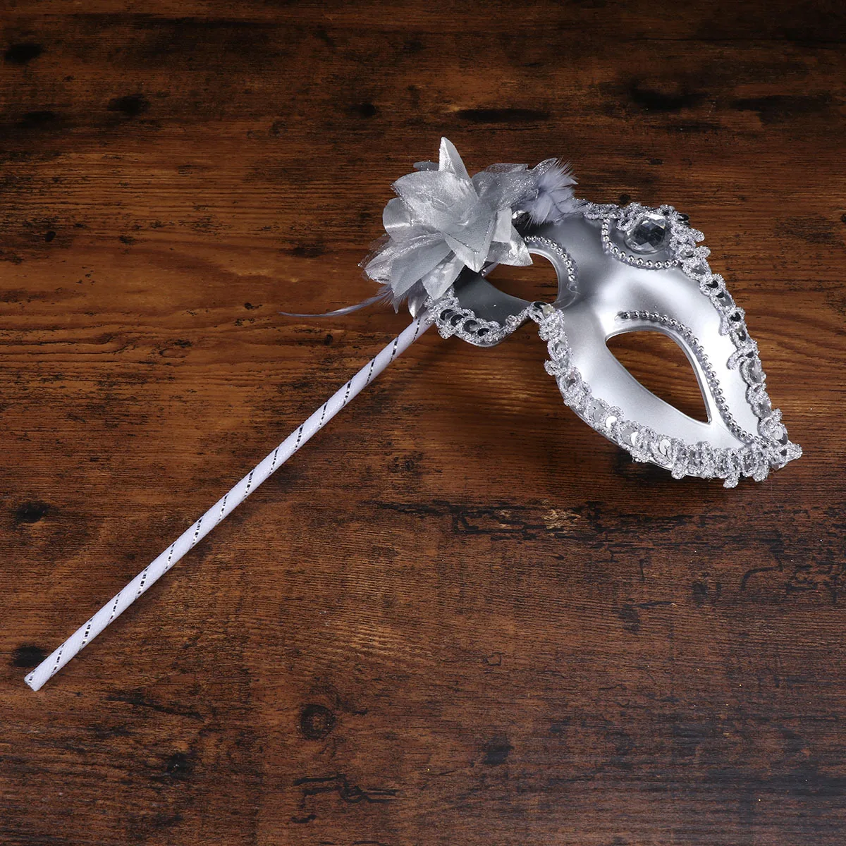 

3Pcs Crystal Masquerade Party Mask Silver Half Face Handheld Creative Eye Mask Halloween Ball Costume Decoration