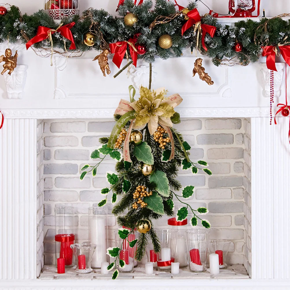 

Christmas Wreath Upside Down Hanging Teardrop Swag Decoration For Door Wall Window Fireplace Xmas Garland Ornament Party