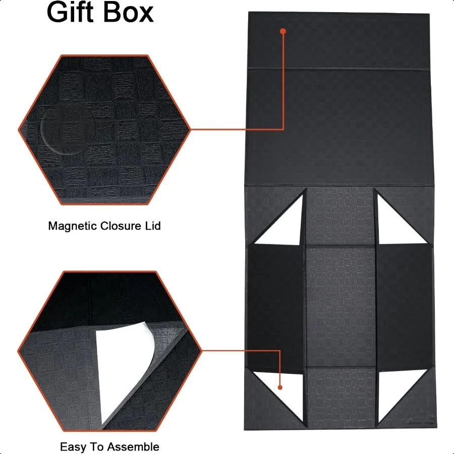 Grande confezione regalo nera14x9x4,5 polliciCofole regalo con chiusura magnetica, coperchio, nastro e scatola regalo per carte per compleanni, San Valentino Da