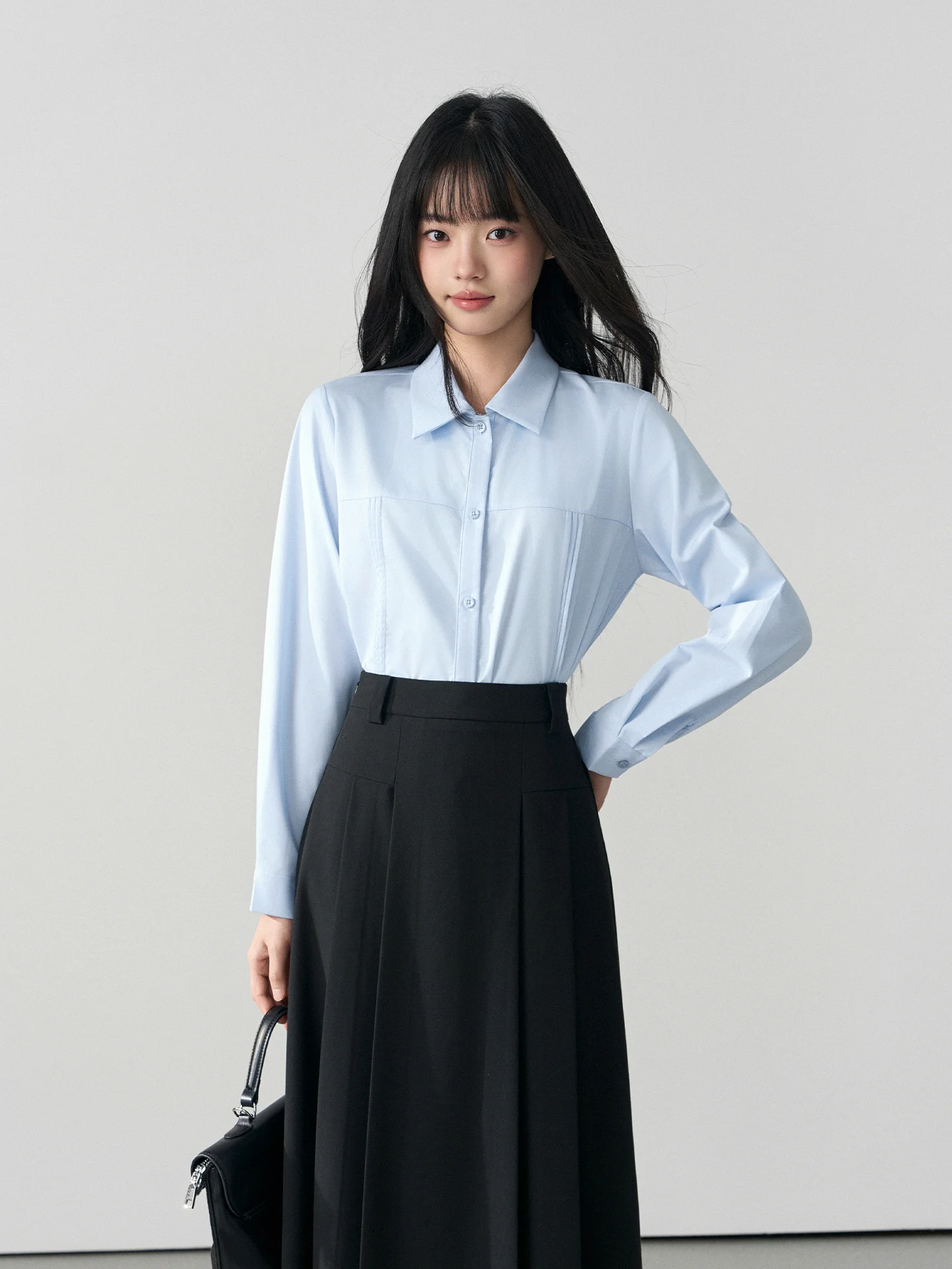

Blue Long Sleeve Shirt for Women Professional Formal Interview Outfit Career Bamboo Fiber Polyester Blend Business Inner Shirt