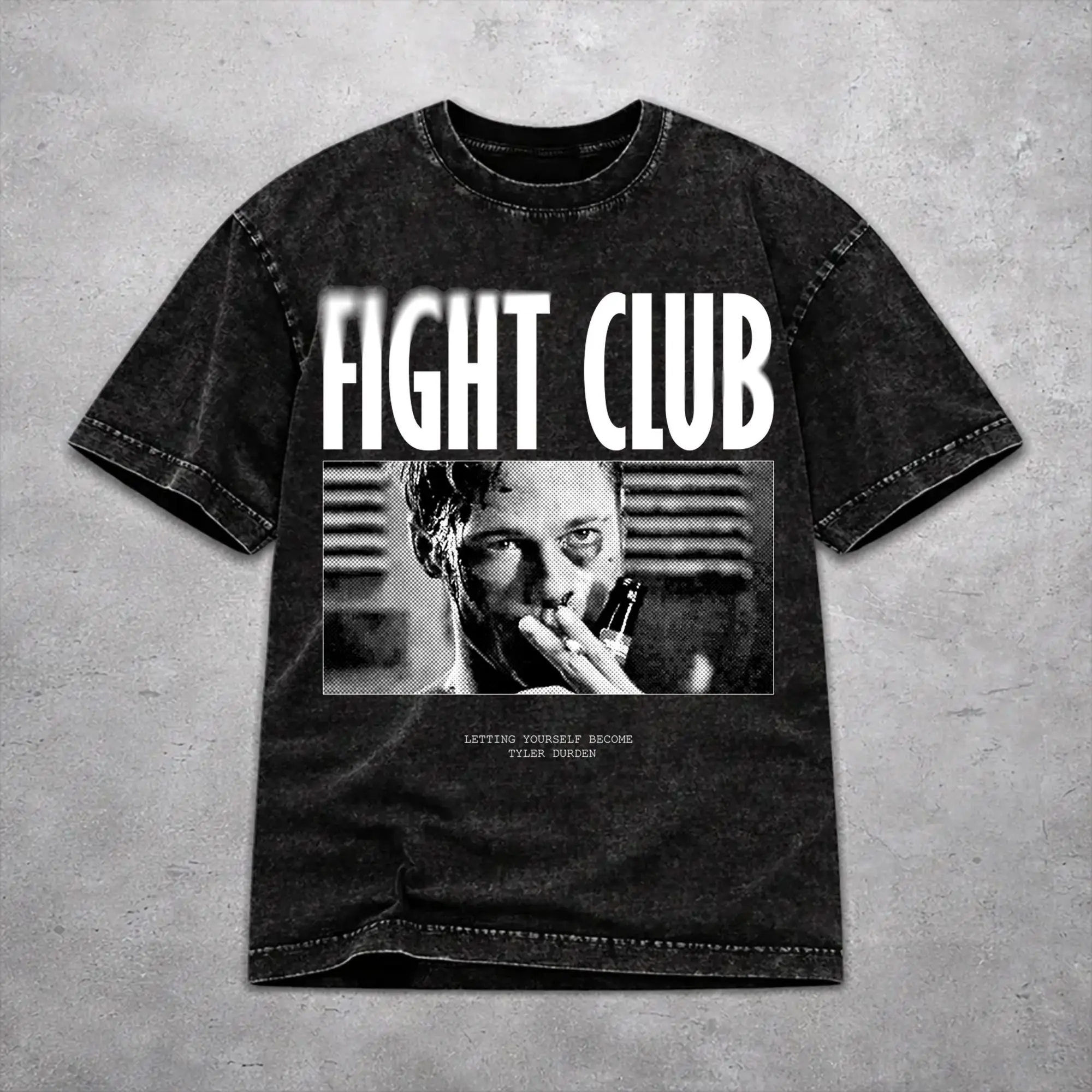 Men Women Vintage Washed T-shirts Fight Club Movie Printed T Shirt Outfit Street  Tees