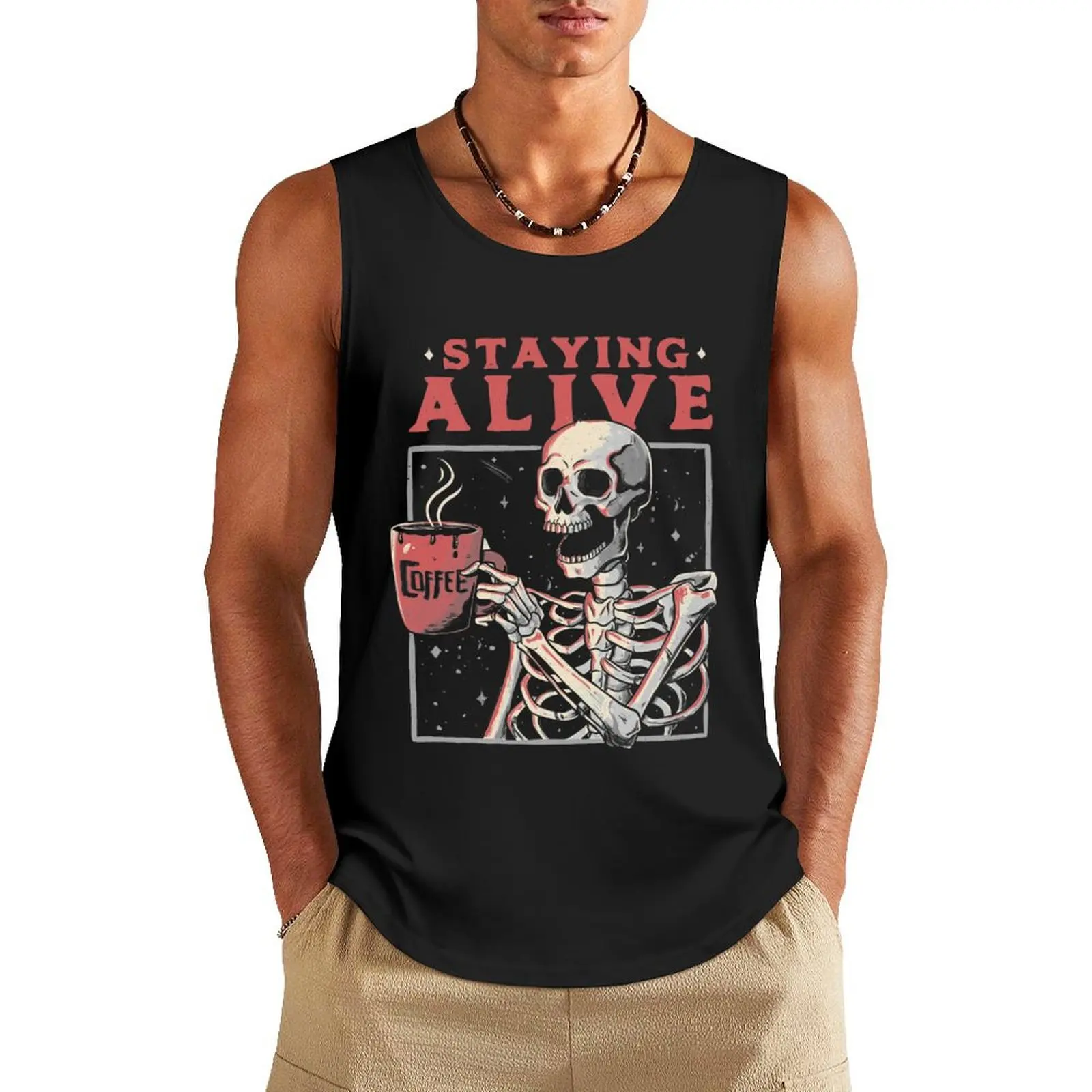 Забавная Подарочная майка с черепом кофе для мужчин, мужская одежда для спортзала Забавная Подарочная майка с черепом кофе для мужчин, мужская одежда для спортзала