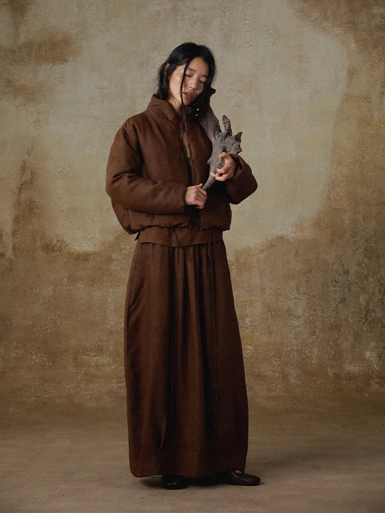 

New Chinese Sle Loose Fit Wrap Waist Pleated Silhouette f Skirt Women's Faion Ci Commute Silk Cloud Cloth Skirt