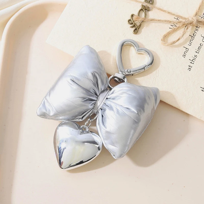 Y2K Silver Candy Color Keyring Pendant 3D Bowknot Heart Keychain Sweet Cool Girls Phone Chain Fashion Jewelry Accessories