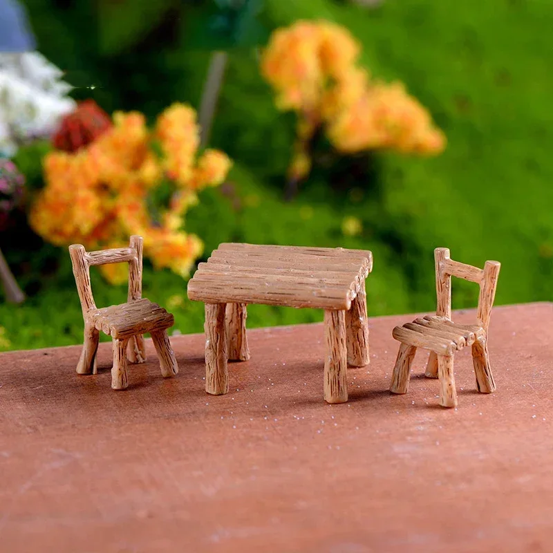 3 pz/set nuovo carino tavolo sedia in miniatura parco sedile Mini lungo panca in legno resina artigianato ornamento Micro Figurine decori per i bambini giocattoli