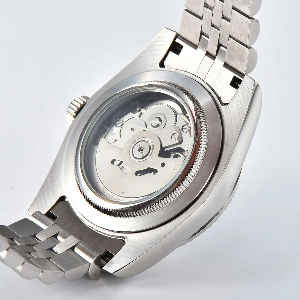 NH35A ساعة ميكانيكية للرجال 36 مللي متر/39 مللي متر مزمر الحافة الياقوت كريستال أسود أزرق أخضر أحمر وردي الهاتفي الأخضر مضيئة مقاوم للماء