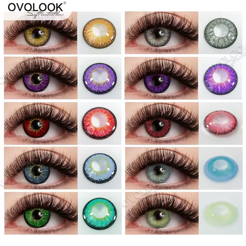 OVOLOOK-1pair (2 pièces) lentilles de Contact Cosplay classiques lentilles pour les yeux colorées avec degrés de myopie beauté lentille de couleur des yeux d'élève 14.5mm