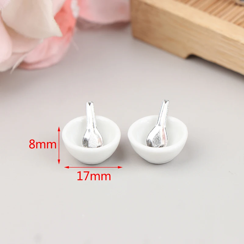 4Pcs/set 1:12 Dollhouse Miniature Mini Ceramic Bowl Soup Spoon Model Kitchen Accessories For Doll House Decor Toys Gift