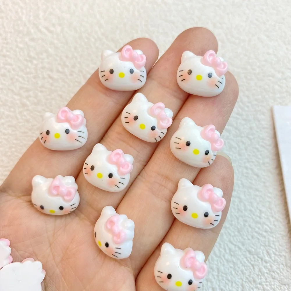 20 Peças Novas de Resina Fofa 13*14mm, Série Mini Cabeça de Gato em Desenho Animado, Peças de Manicure com Base Plana, Adornos para Acessórios de Laços de Cabelo