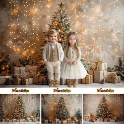 Gold Glitter Christmas Room Background Photography Xmas Tree Retro Brown Wall Gift Backdrop Winter Kid Family Party Photo Studio