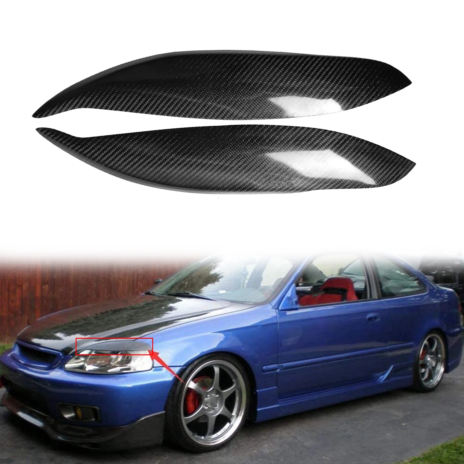 

Carbon Fiber Headlight Eyebrow Eyelid Cover For 1999-2000 Honda Civic EK3 EK9