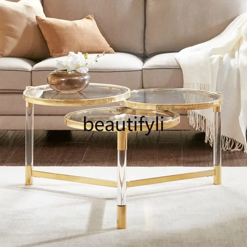 Simple modern acrylic metal transparent glass countertop coffee table creative small coffee table