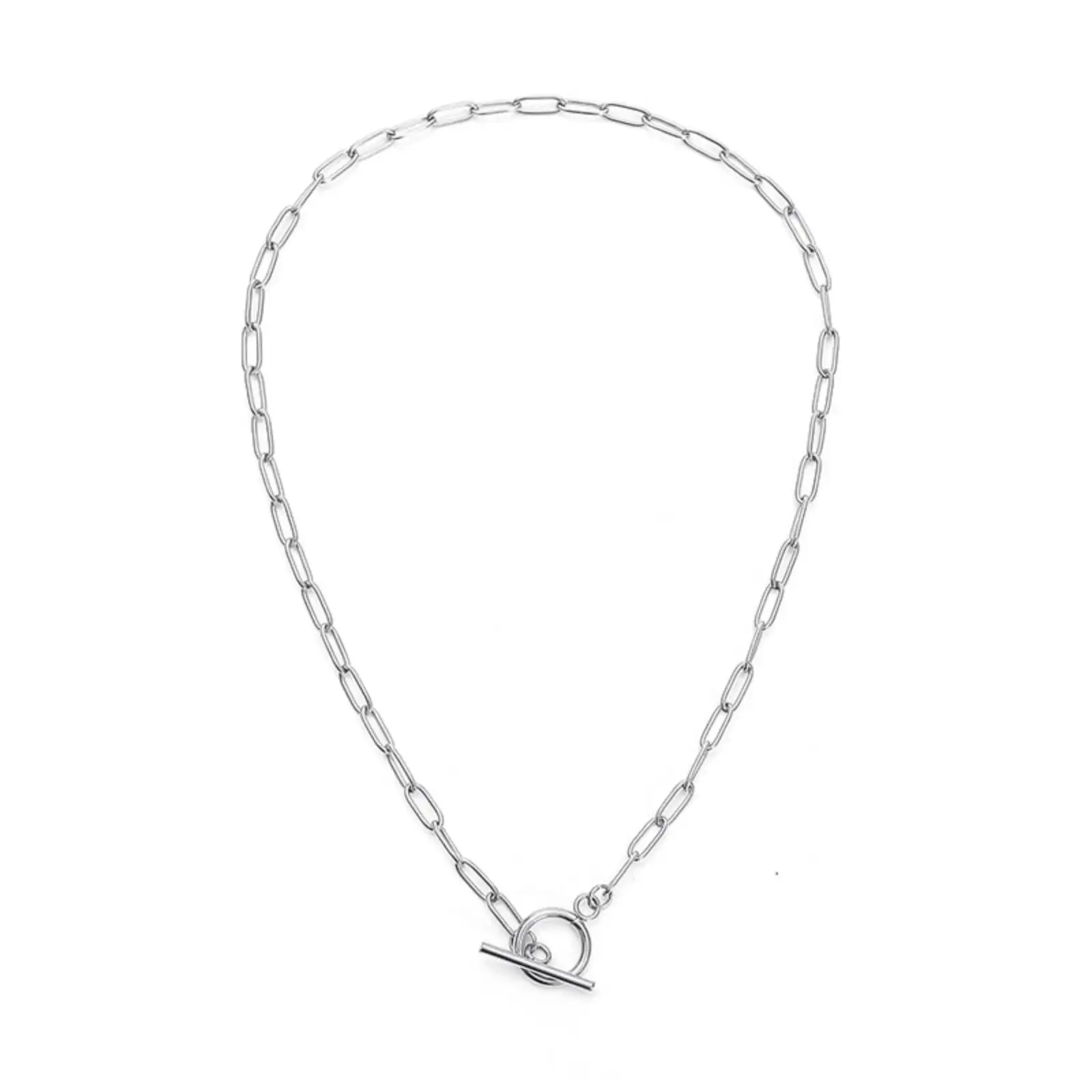 Stainless Steel T-buckle Chain Necklace for Women Girls Gifts Jewelry Accessories