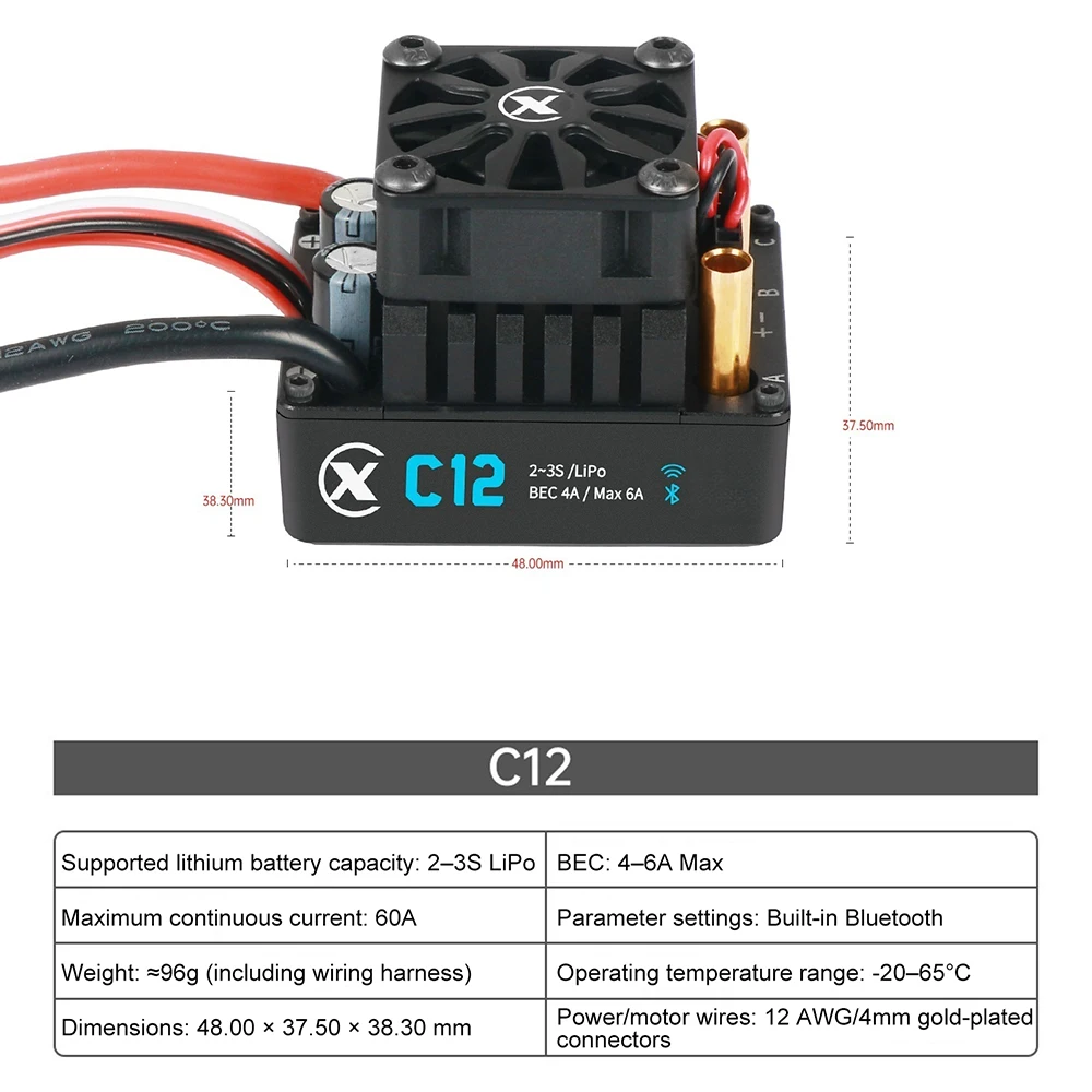 XC C12 60A Brushless ESC 2-3S LiPo Batteria per 1/10 1/12 RC Modello di Auto Camion Buggy Accessori Da Corsa On-Road