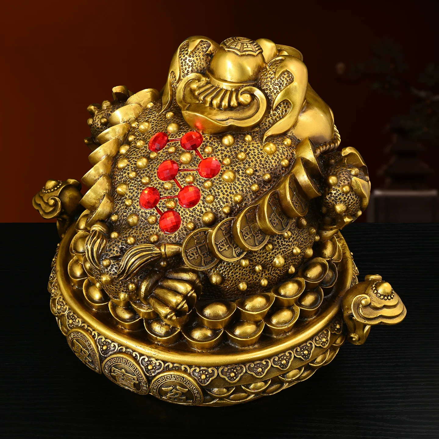 Feng Shui Brass Three-Legged Toad with Treasure Bowl， Wealth from All Directions Money Frog Figurine， Lucky Ornament for Xuan Gu
