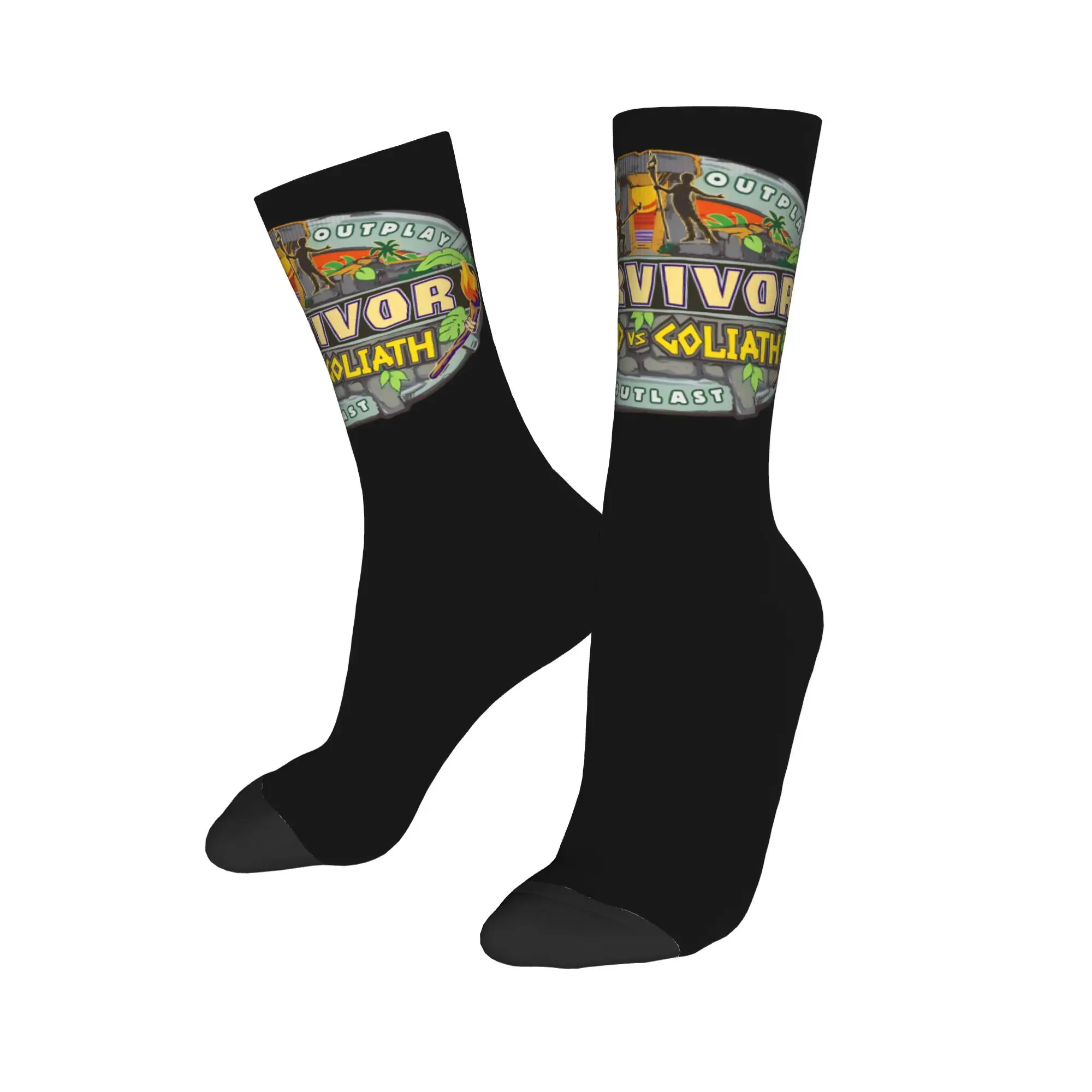 

Футбольные носки Hip-hop Adventure Game TV Show Survivor Football Socks David vs. Goliath, полиэстеровые носки средней длины для унисекс, впитывающие пот.
