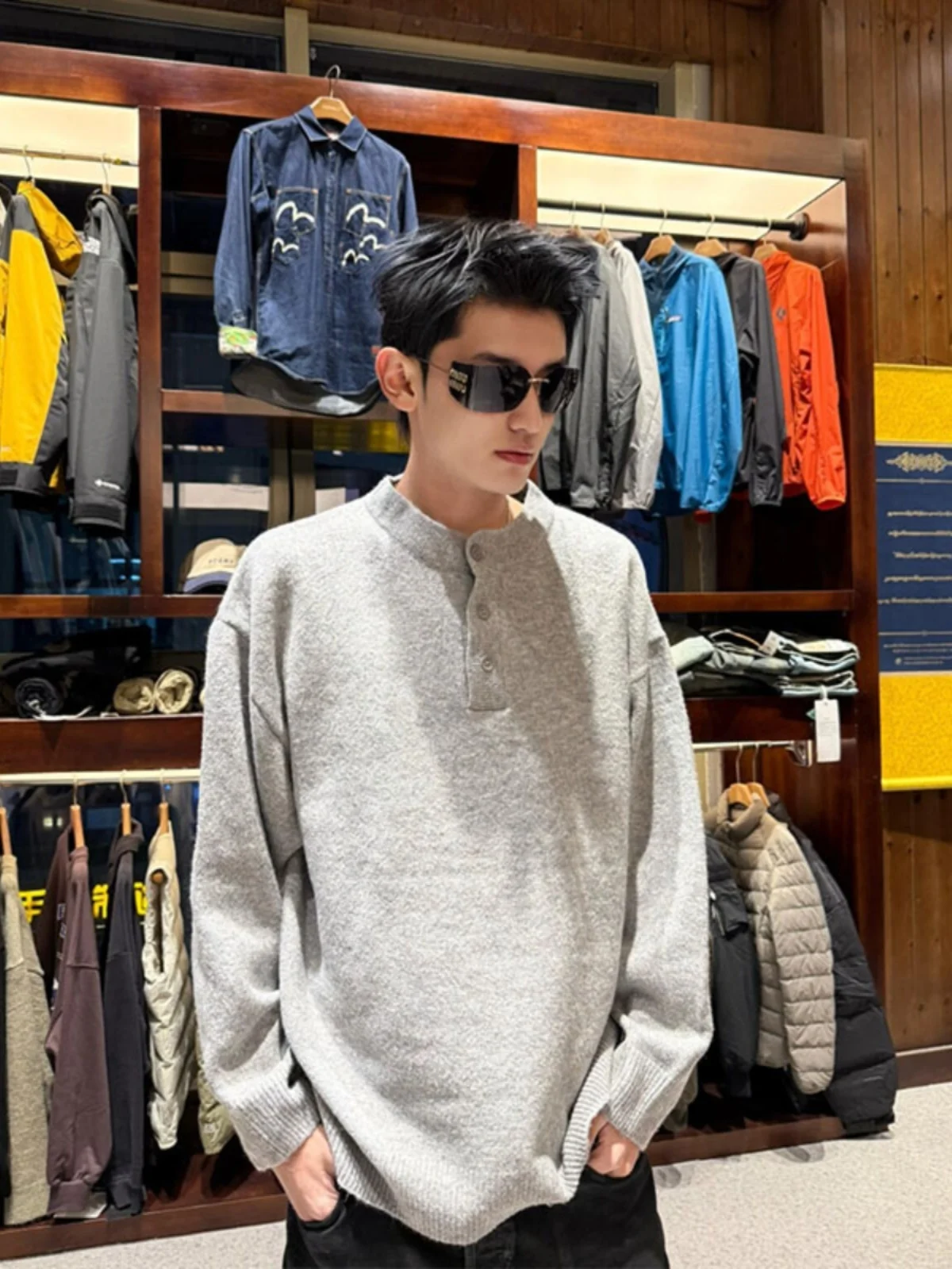 

Cleanfit ey Men's Henry Collar Knitwear Winter Casual Inner Wear Lazy Sle Long Sve round Ne Top