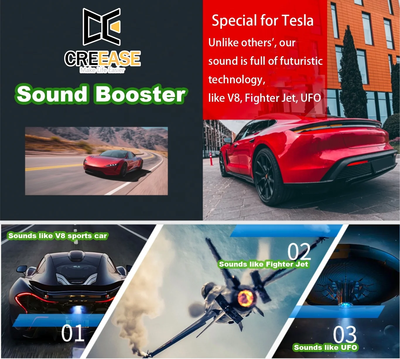 Sistema di Boost di scarico elettrico universale altoparlante di scarico Sound Booster Pro con 3 suoni per tutti i modelli di auto