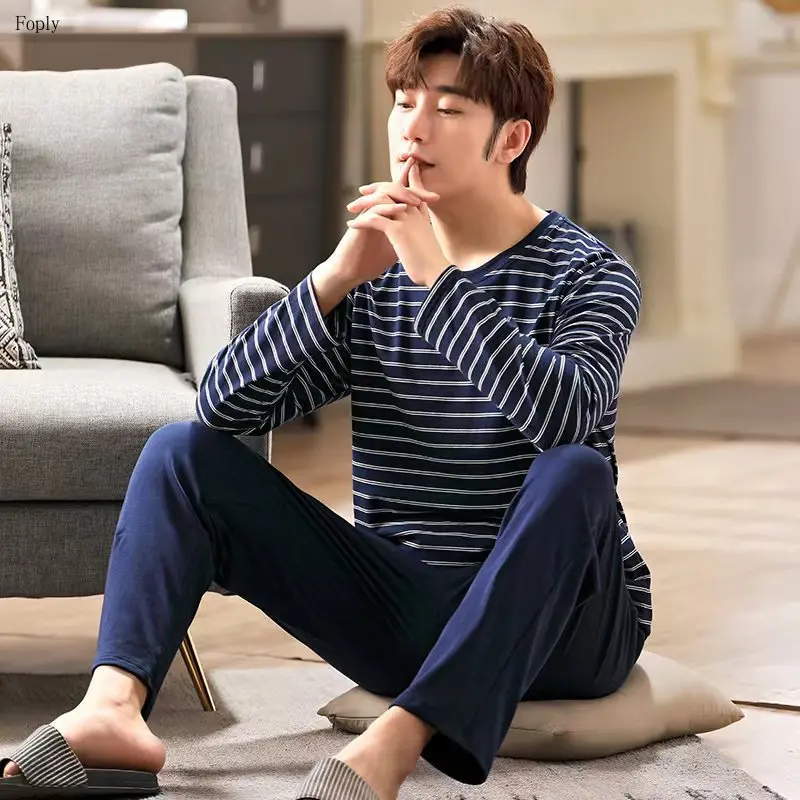 

Spring and Autumn New Men's Pajamas Long-Sleeved Home Wear Teenagers Fall and Winter Thin Section of the Middle-Aged Pajama Set