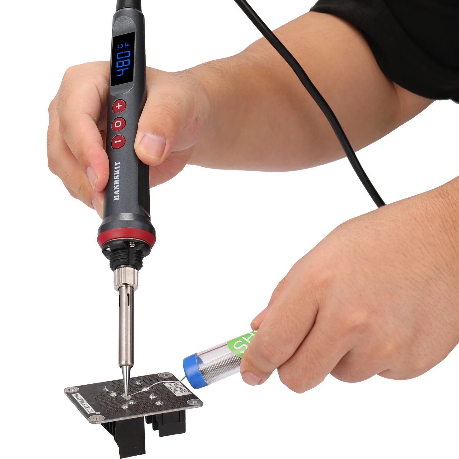 HANDSKIT 90W LED Digital Soldering Iron Set Adjustable Temperature Electric Soldering Iron 4 Wire Core Welding Tools