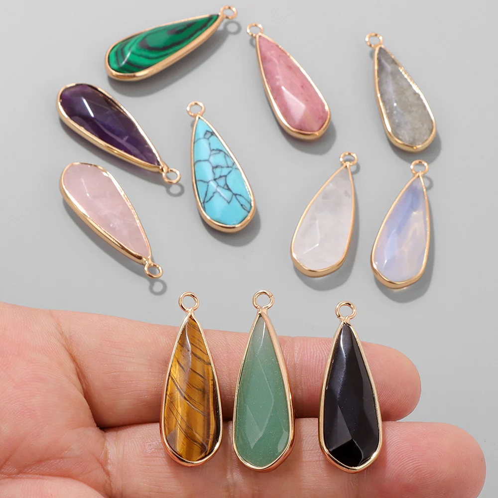 5PCS Fashion Water Drop Shape Stone Pendant 11x30MM Natural Amethyst Opal Agat Charm For Jewelry Making Necklace Earrings DIY