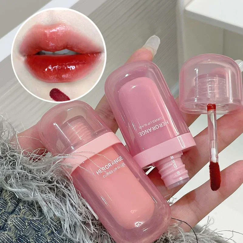 Orange Brown Glossy Lip Glaze Lasting Non-stick Cup Lipstick Tomato Cherries Tint Lip Gloss Waterproof Red Lips Makeup Cosmetics