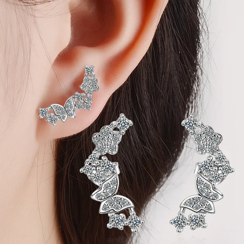Modische Luxus-Kristall-Ohrstecker aus 925er-Sterlingsilber, Schmetterlings-Design, Statement-Ohrring für Frauen und Mädchen, Ohrschmuck, Geschenk