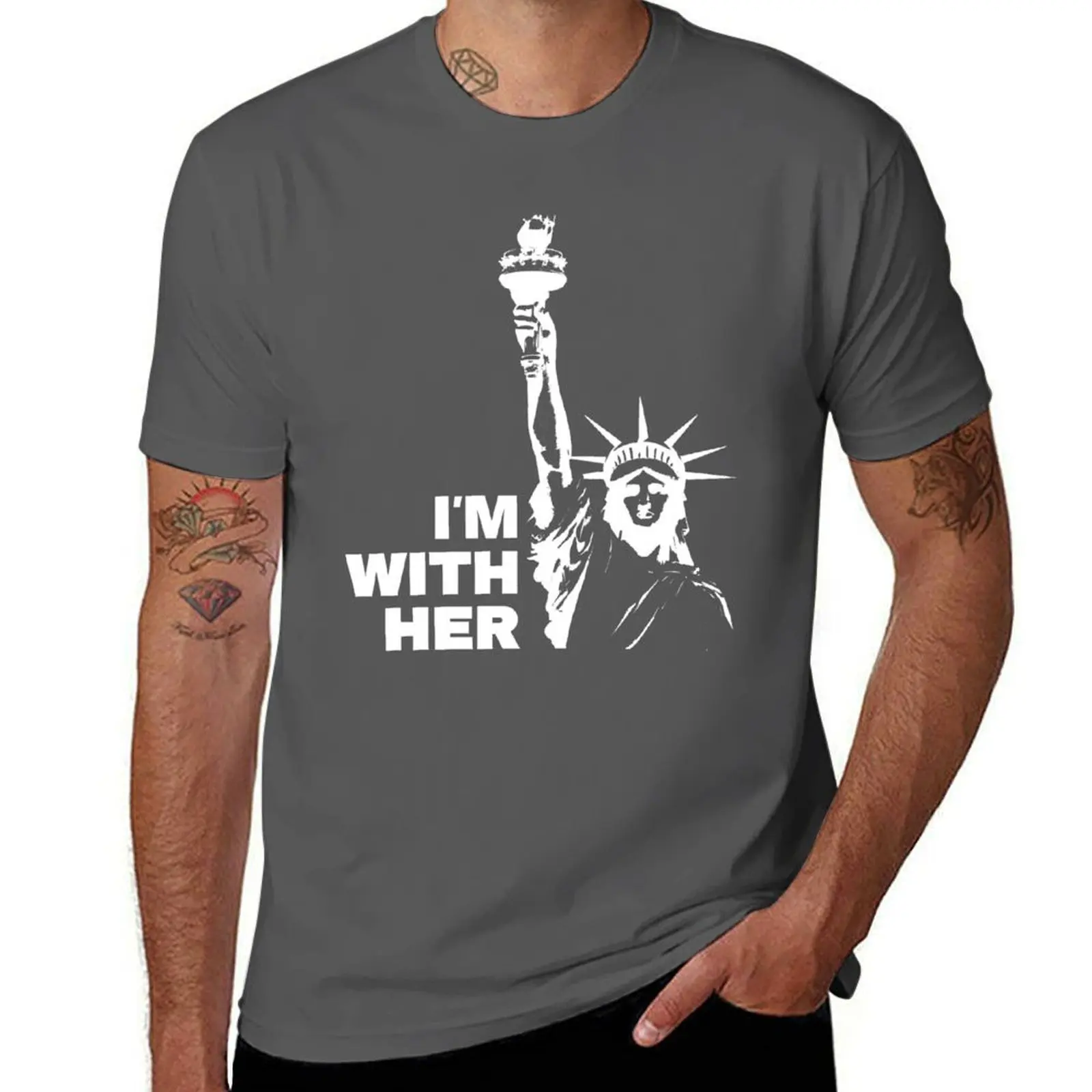 

Statue of Liberty - I'm With Her - Inverse T-Shirt Graphic Print Short Sleeve T-Shirt