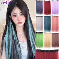 Long Straight 5 Clip In Hair Extensions Synthetic Fiber Fake Hair 22Inch Hairpiece Red Black Blonde Natural Hairstyle For Women