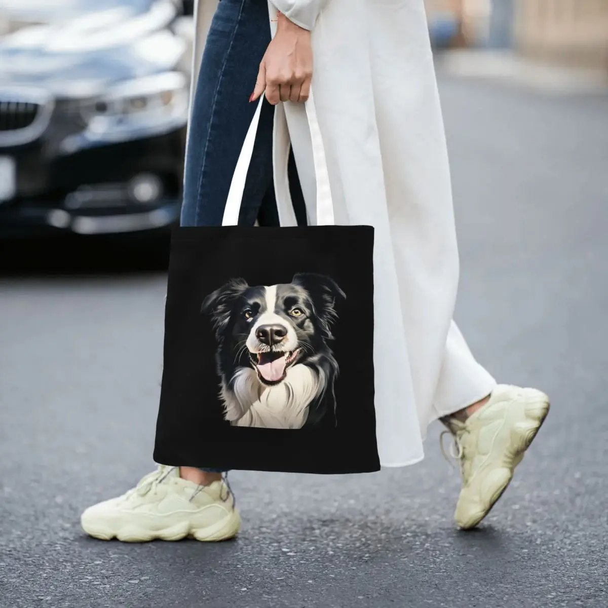 Border Collie Shopping Bags Reusable Canvas The Tote Bag Girls Shoulder Tote Travel Handbag