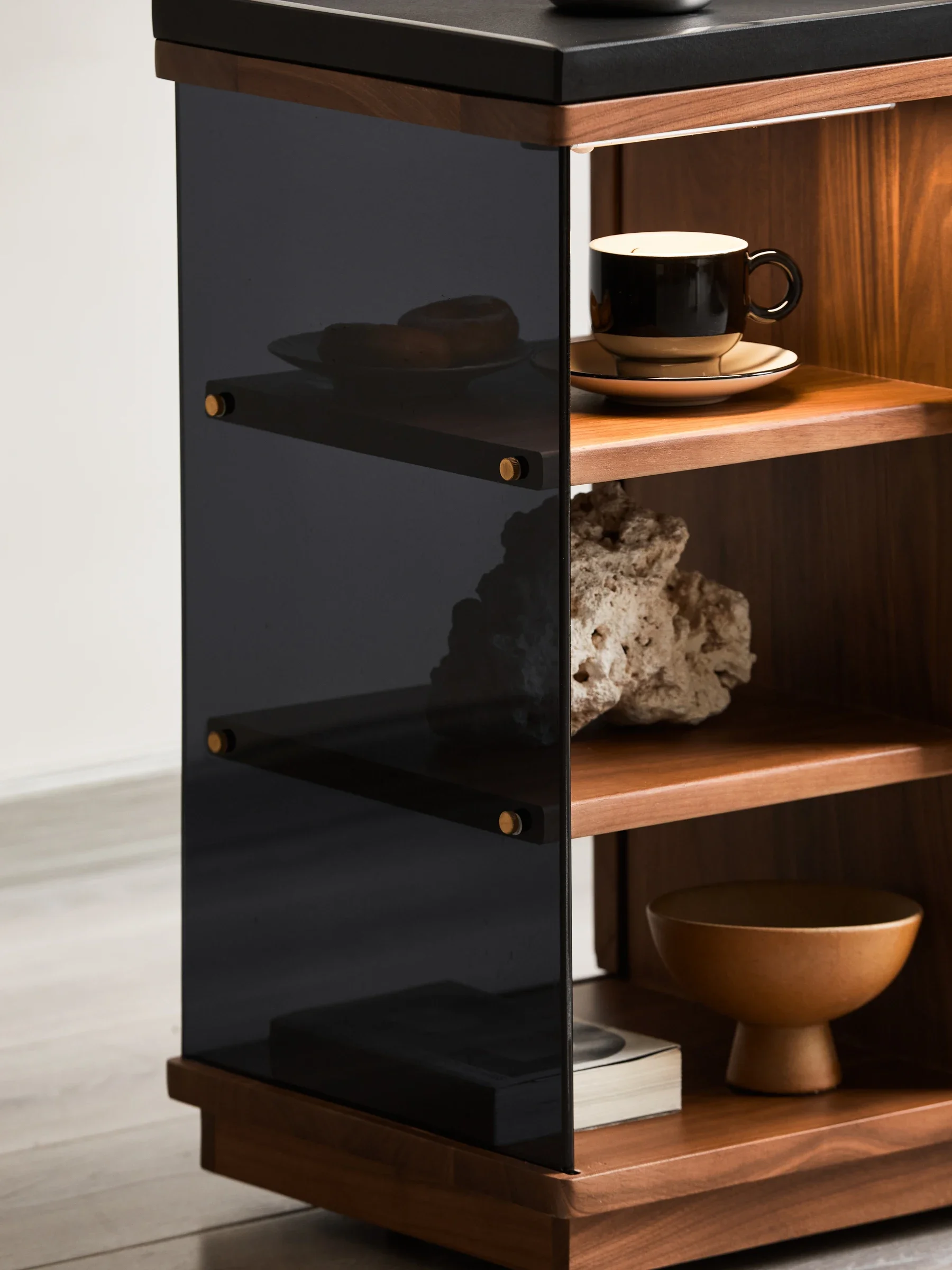 Wooden Modern Style Black Walnut Luxury Tea Table for Living Room Stone Top Coffee Table with Storage