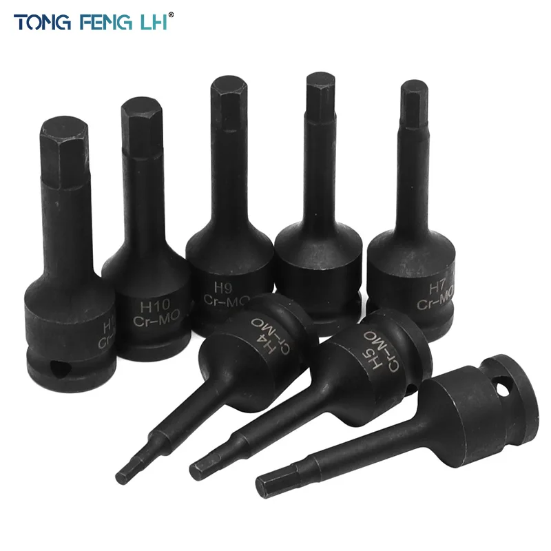 1/2 Inch Pneumatic Wrench Drive Impact Socket Set Hex Bits Hexagon Screw Socket Lengthened H4 H5 H6 H7 H8 H9 H10 H12 Cr-MO