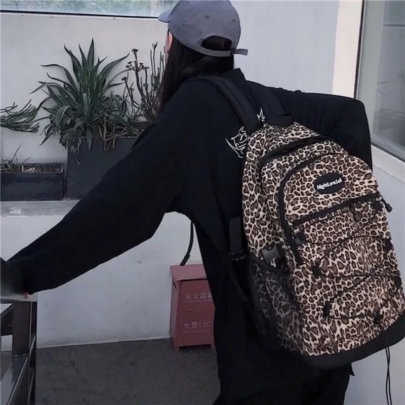 Mochila informal con estampado de leopardo para mujer, morral de viaje de gran capacidad, versátil, estilo coreano, Y2k